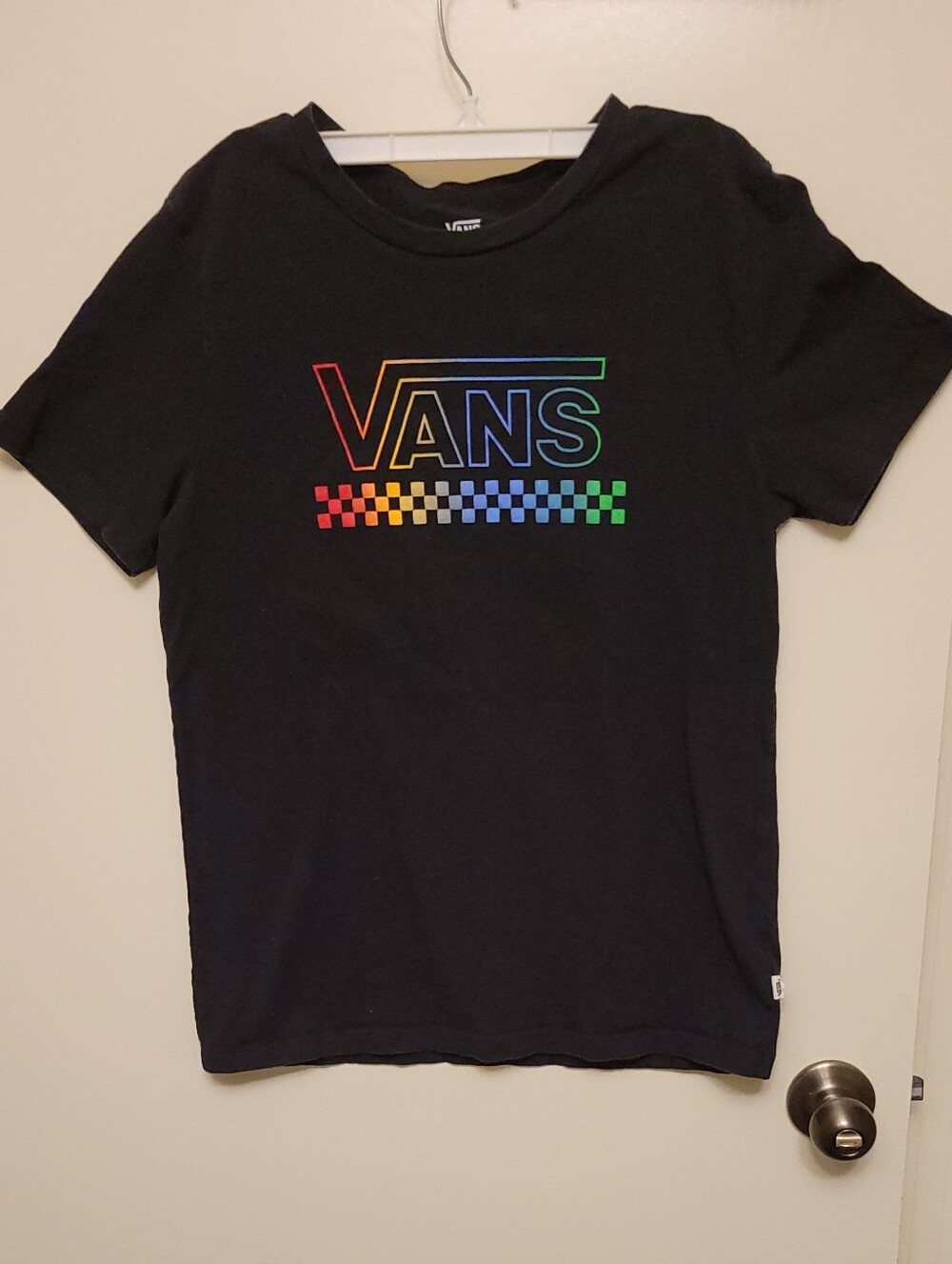 Vans Women Black T-Shirt with Rainbow Logo